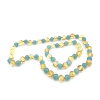 Lemon Baltic Amber + Aquamarine necklace