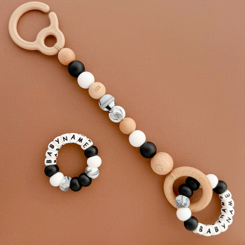 PERSONALISED Pram toy + teether - bundle and SAVE! - The Monochrome Edit